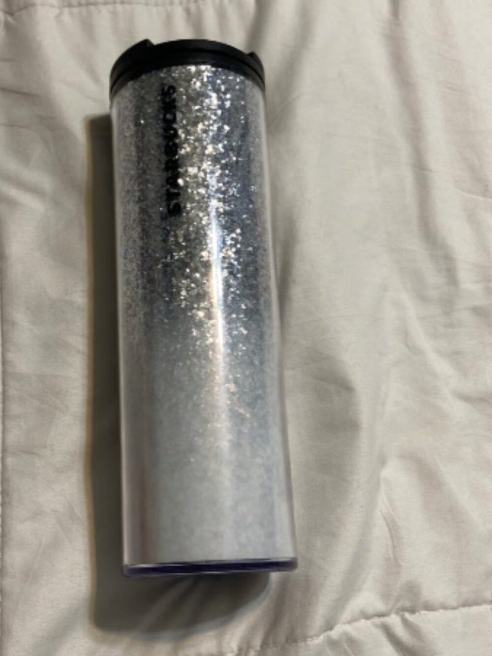 Starbucks 16 oz Holiday Silver Glitter Ombré Plastic Tumbler Mug NWOT